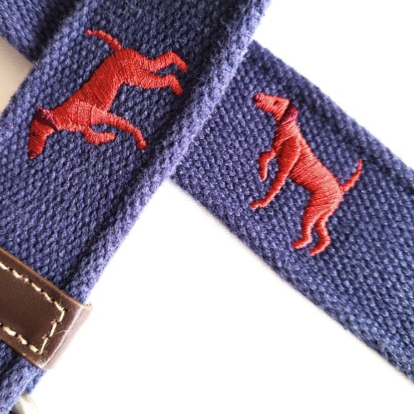 Blue fabric kids belt with embroidered dogs. - Picture 1 of 6